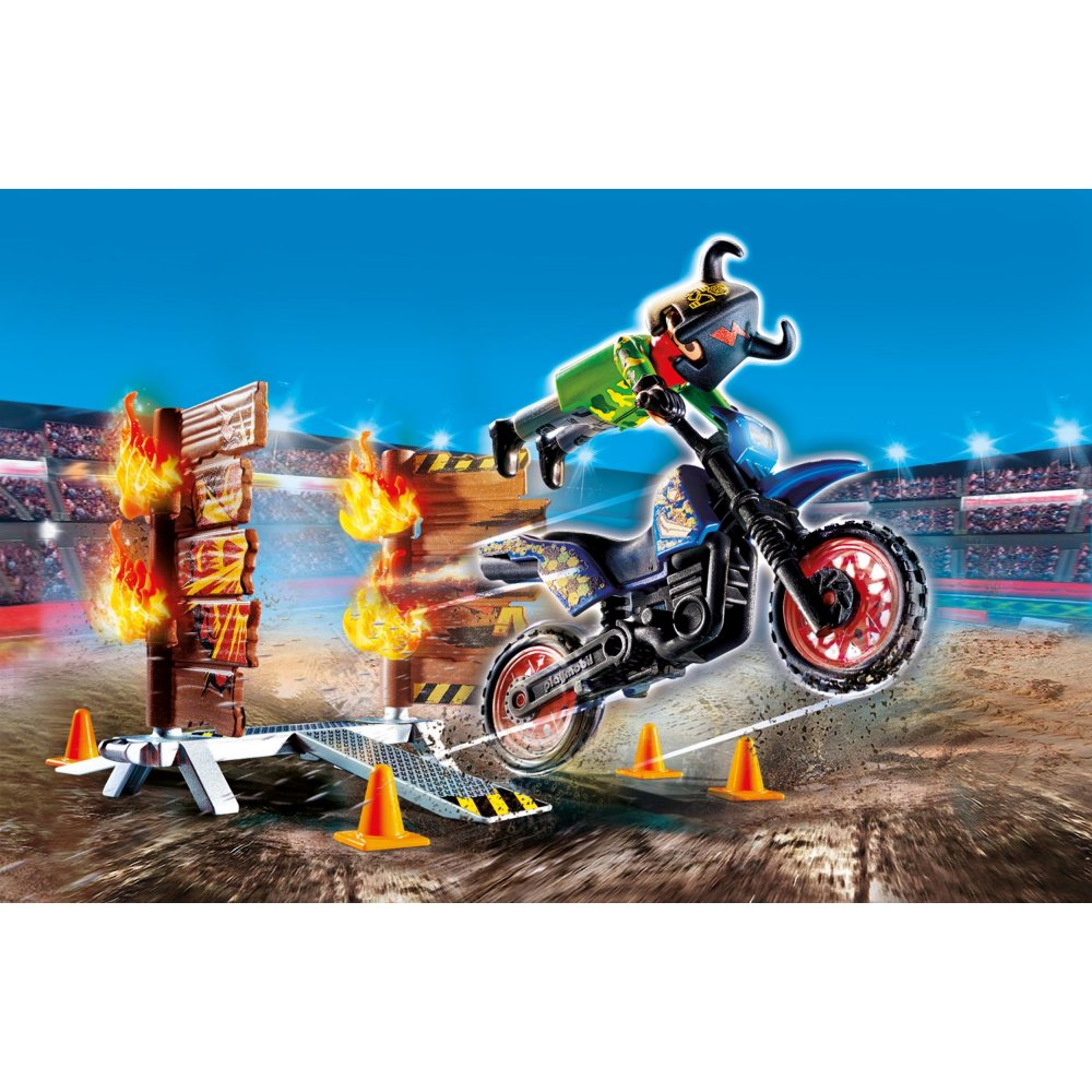 Motocross bike with flaming wall